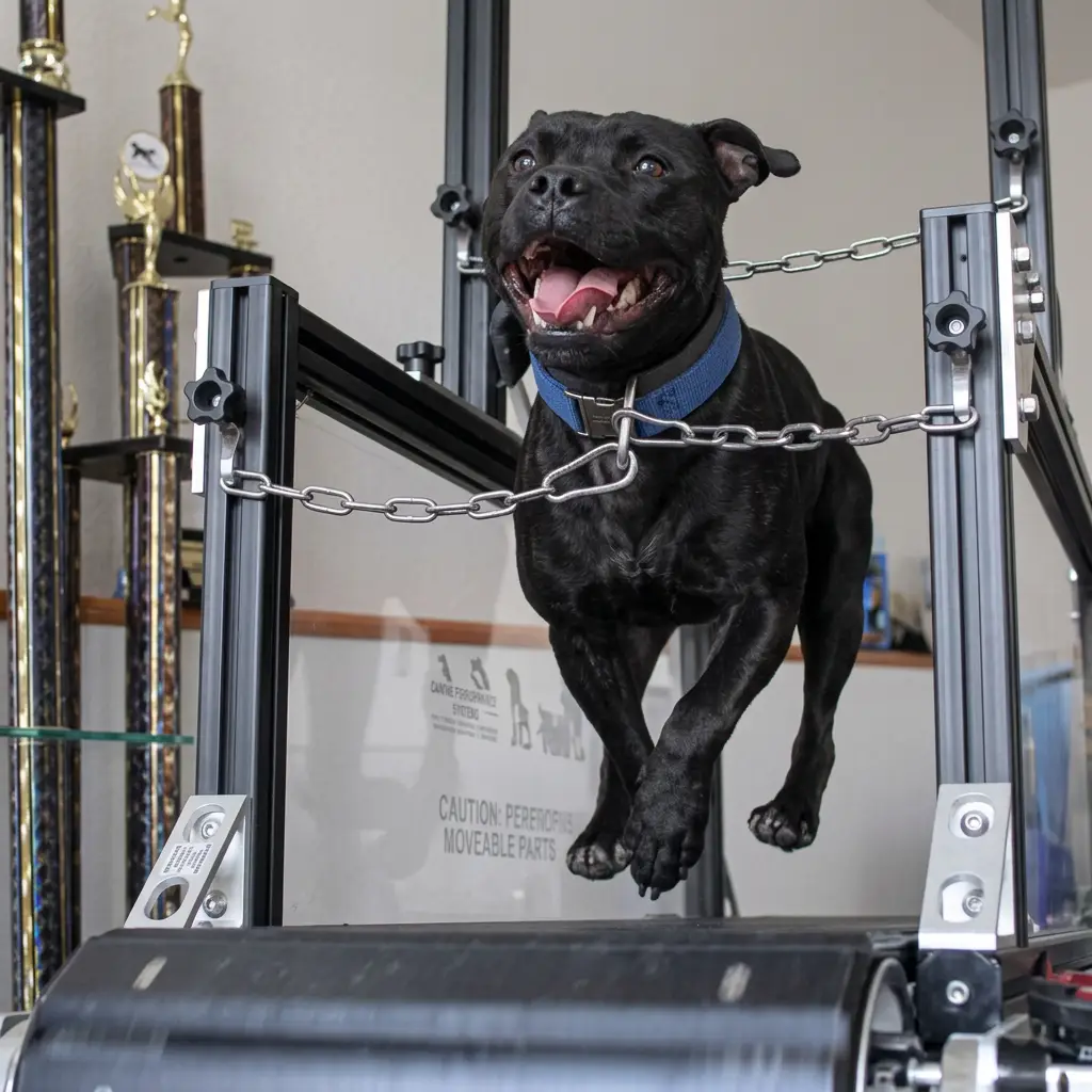 Working dog running on Dog Trotter treadmill for strength and conditioning