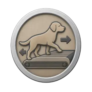 Dog getting on and off of a treadmill safely